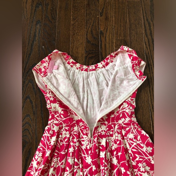 Lilly Pulitzer Girls 5 Hot Pink/White A-Line Jeweled Collar Ruched Lined Dress - Picture 12 of 12